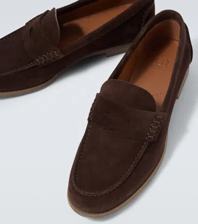 Dunhill Suede Penny Loafers In Brown