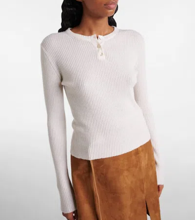Vince Cashmere And Silk Henley Shirt In White