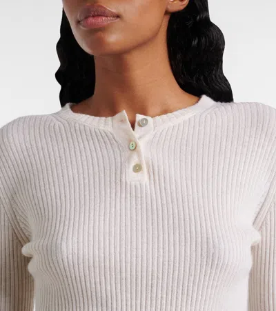 Vince Cashmere And Silk Henley Shirt In White
