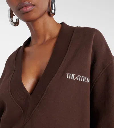 Attico Brown Cropped Sweatshirt With V Neck And Logo Lettering On The Front In Cotton Woman In Brown