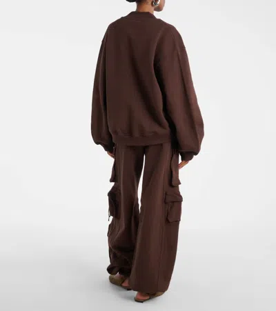 Attico Brown Cropped Sweatshirt With V Neck And Logo Lettering On The Front In Cotton Woman In Brown