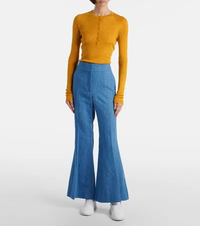Gabriela Hearst Anges Knit Henley In Golden Birch Cashmere Silk With Hemp In Yellow