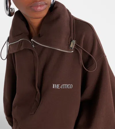 Attico Brown Double American Fleece Anorak Sweatshirt In Brown