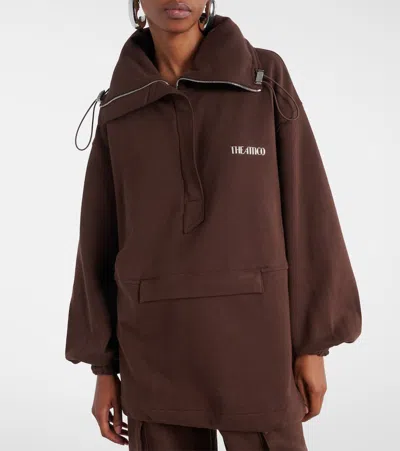 Attico Brown Double American Fleece Anorak Sweatshirt In Brown