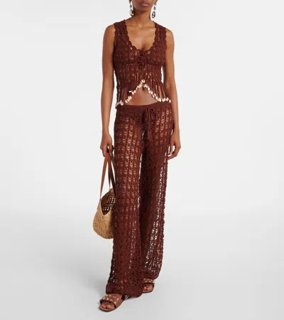 Anna Kosturova Crochet Cotton Wide-leg Pants