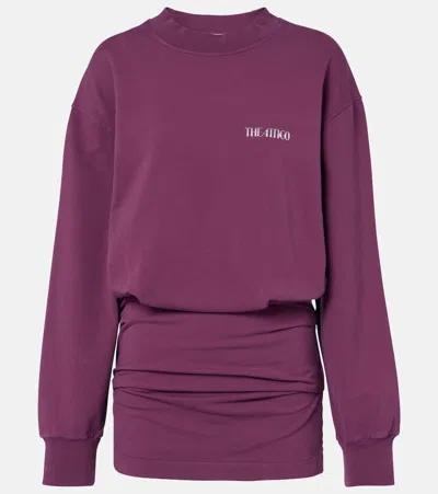 Attico Ruched Cotton-blend Fleece Minidress In Purple