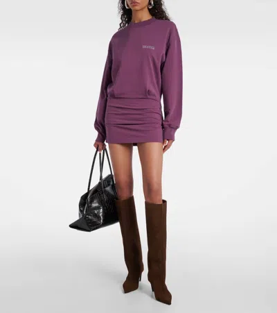 Attico Ruched Cotton-blend Fleece Minidress In Purple
