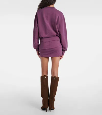 Attico Ruched Cotton-blend Fleece Minidress In Purple