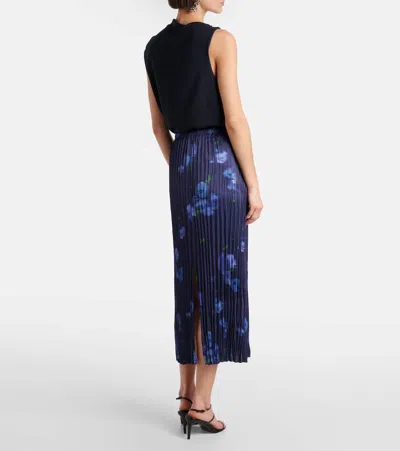 Vince Poppy Blur Plissé Midi Skirt In Blue