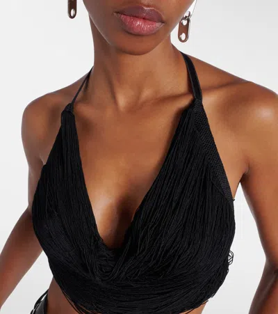 Attico Fringed Halterneck Bralette In Black