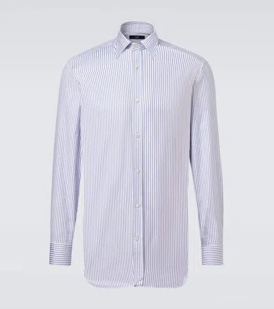Dunhill Striped Cotton And Wool Oxford Shirt In Blue