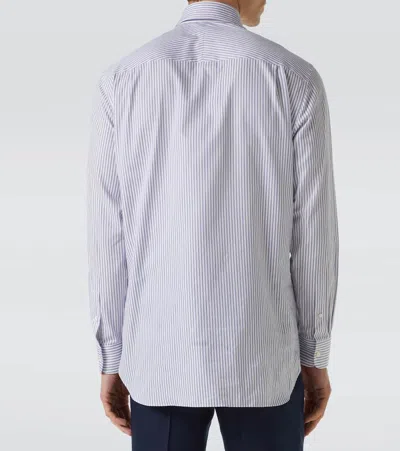 Dunhill Striped Cotton And Wool Oxford Shirt In Blue