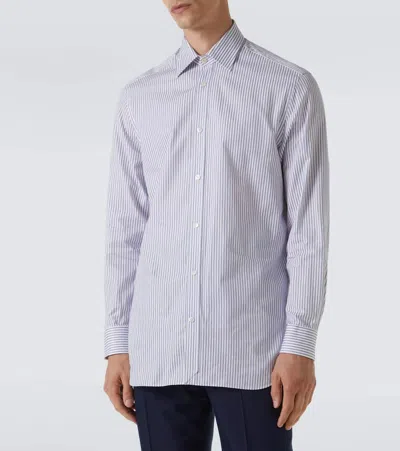 Dunhill Striped Cotton And Wool Oxford Shirt In Blue
