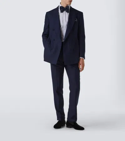 Dunhill Striped Cotton And Wool Oxford Shirt In Blue