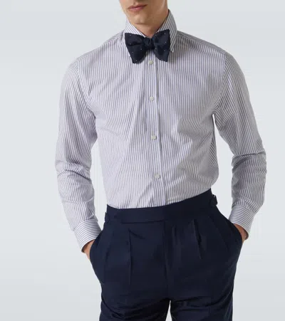 Dunhill Striped Cotton And Wool Oxford Shirt In Blue