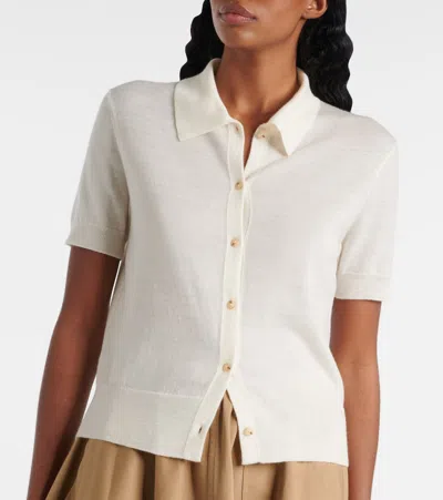 Vince Short Sleeve Button-up Sweater In White