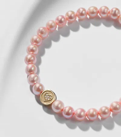 Sydney Evan Peace & Love 14kt Gold Bracelet With Pearls And Diamonds