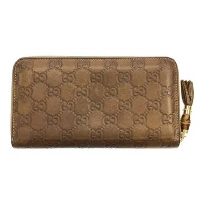 Pre-owned Gucci Bamboo Brown Long Wallet (bi-fold) ()