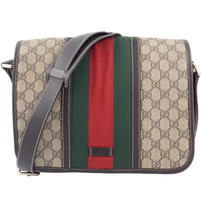 Pre-owned Gucci Beige Brown Canvas Leather Shoulder Bag ()