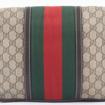 Pre-owned Gucci Beige Brown Canvas Leather Shoulder Bag ()