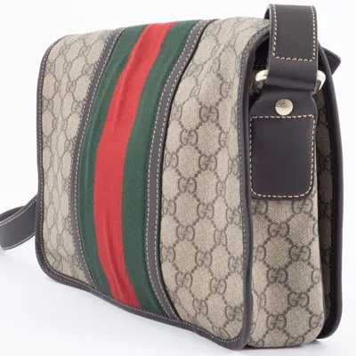 Pre-owned Gucci Beige Brown Canvas Leather Shoulder Bag ()