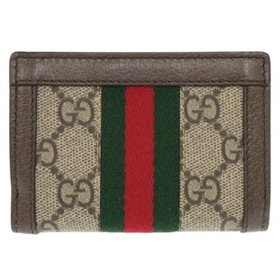 Pre-owned Gucci Beige Brown Gg Supreme Leather Wallet (tri-fold) () In Multi