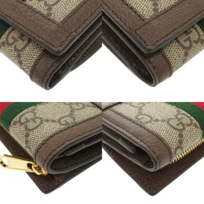 Pre-owned Gucci Beige Brown Gg Supreme Leather Wallet (tri-fold) () In Multi