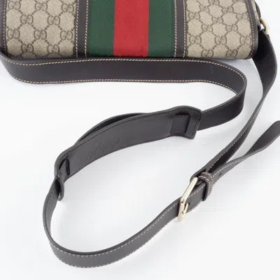 Pre-owned Gucci Beige Brown Canvas Leather Shoulder Bag ()