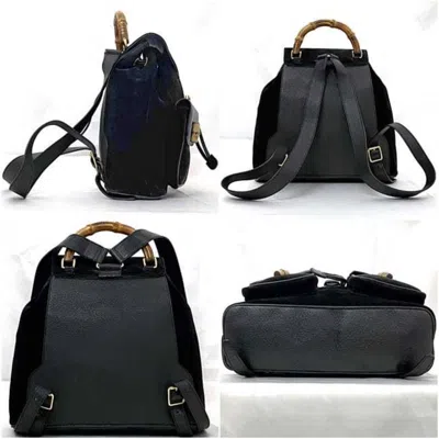 Pre-owned Gucci Black Bamboo Suede Leather Backpack ()
