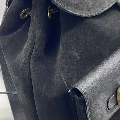 Pre-owned Gucci Black Bamboo Suede Leather Backpack ()