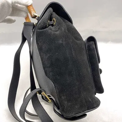 Pre-owned Gucci Black Bamboo Suede Leather Backpack ()