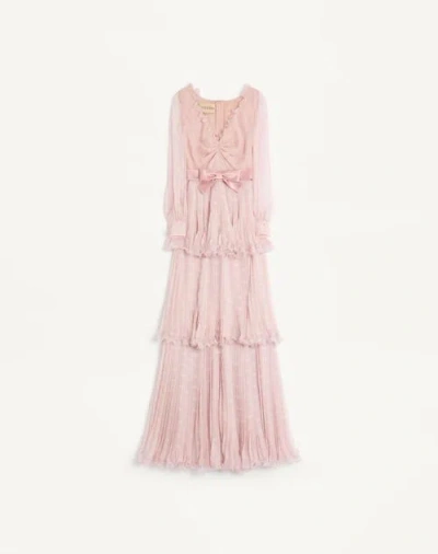 Valentino Robe Longue En Creponne Chiffon Avec Imprimé Plus De Pois Femme Rose/ivoire 46