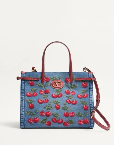 Valentino Garavani Cabas Moyen  Garavani Antibes En Denim Avec Broderie Cherryfic Femme Den