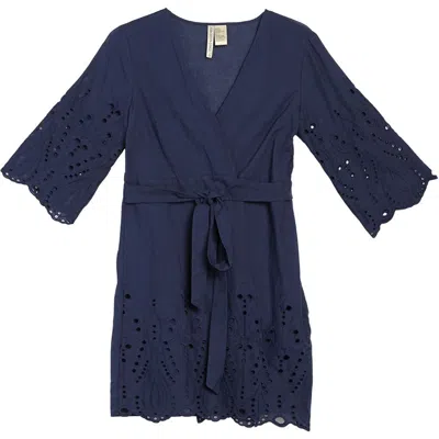 Forgotten Grace Eyelet Knit Dress In Blue