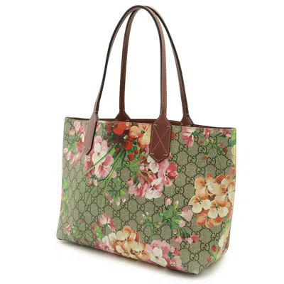 Pre-owned Gucci Gg Blooms Beige Multi-color Wine Gg Supreme Pvc Leather Tote Bag ()