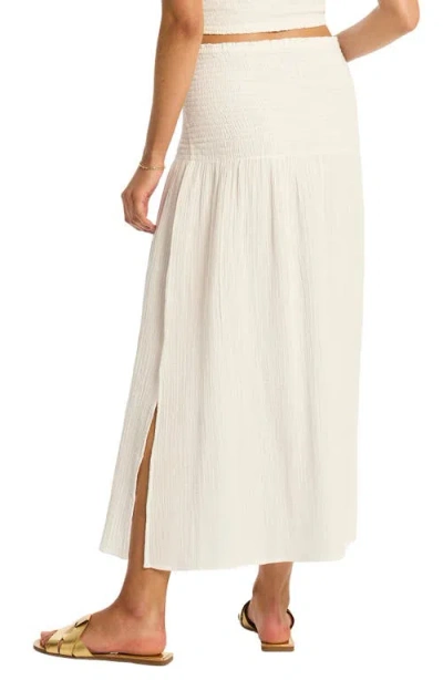 Sea Level Sunset Beach Cotton Gauze Cover-up Skirt In White
