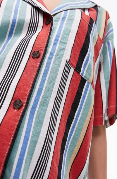 Topshop Stripe Oversize Linen Blend Button-up Shirt In Multi