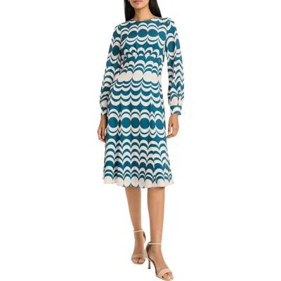 Maggy London Long Sleeve Ruched Waist Midi Dress