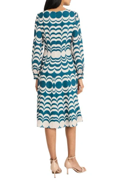 Maggy London Long Sleeve Ruched Waist Midi Dress