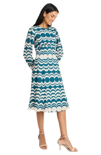 Maggy London Long Sleeve Ruched Waist Midi Dress