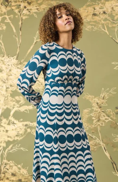Maggy London Long Sleeve Ruched Waist Midi Dress