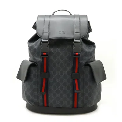 Pre-owned Gucci Sherry Line Black Gray Navy Red Color Pvc Leather Backpack ()