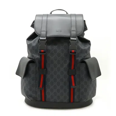 Pre-owned Gucci Sherry Line Black Gray Navy Red Color Pvc Leather Backpack ()