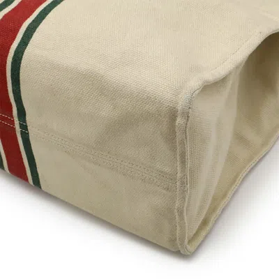 Pre-owned Gucci Sherry Line Green Light Beige Red Color Canvas Leather Shoulder Bag Tote Bag ()