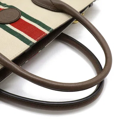 Pre-owned Gucci Sherry Line Green Light Beige Red Color Canvas Leather Shoulder Bag Tote Bag ()