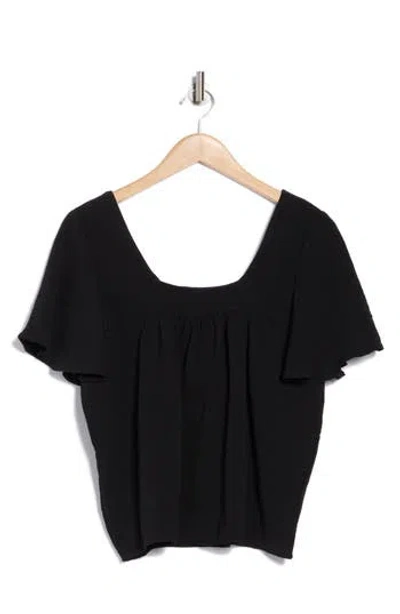 Bobeau Square Neck Short Sleeve Top In Black