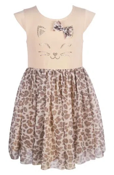 Zunie Kids' Leopard Print Kitty Dress In Neutral