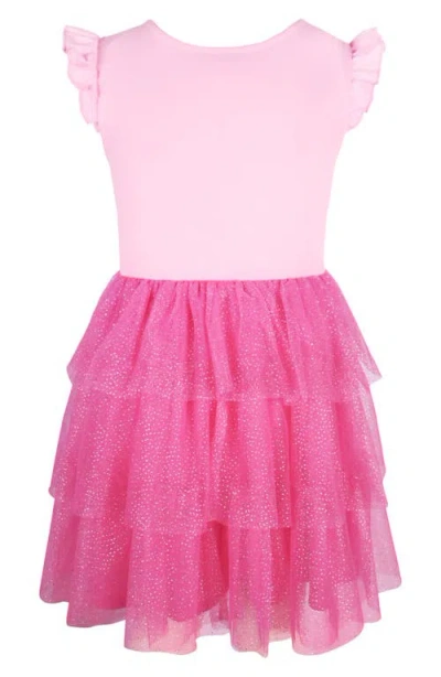 Zunie Kids' Butterfly Ruffle Sequin Tiered Dress In Pink