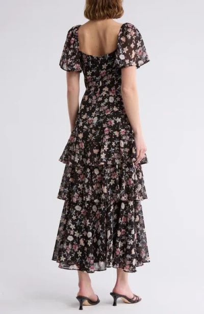 Lush Flutter Sleeve Tiered Maxi Dress In Black