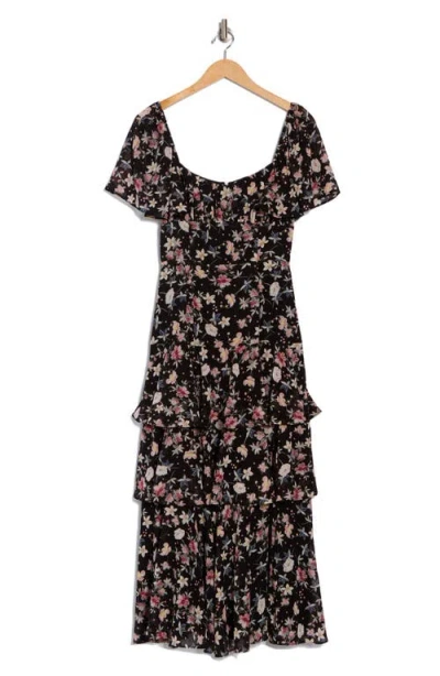 Lush Flutter Sleeve Tiered Maxi Dress In Black